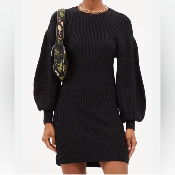 STAUD dress Marylebone balloon sleeve ribbed knit mini dress NWT black S $245- - Picture 2 of 12